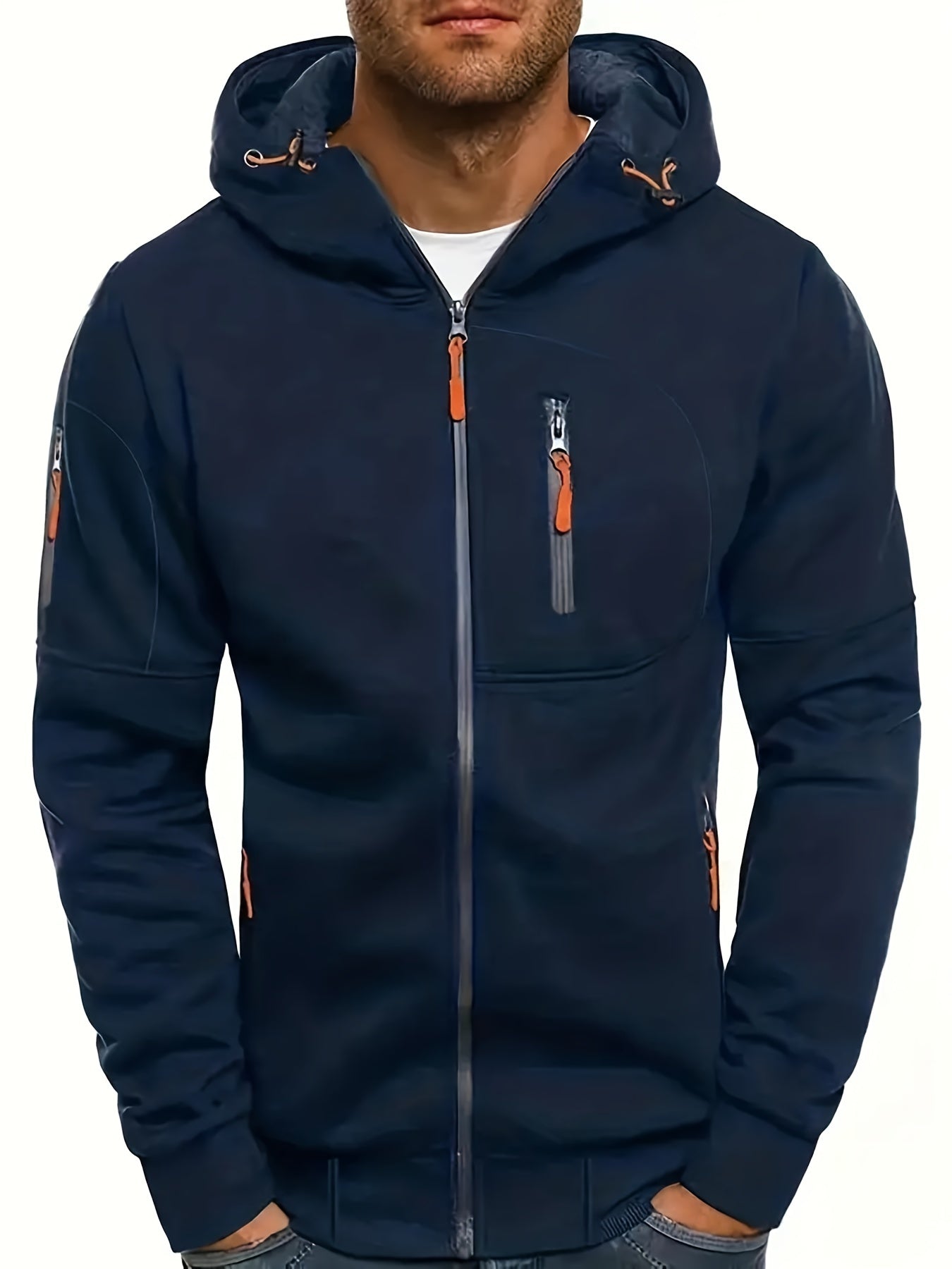 Herren Sommer Kapuzenjacke mit Reißverschluss, verstellbarer Kapuze und Taschen