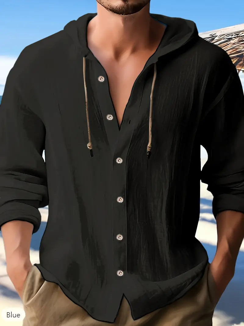 Warren - Herren Sommer Casual Button Hooded Shirt mit Kapuze