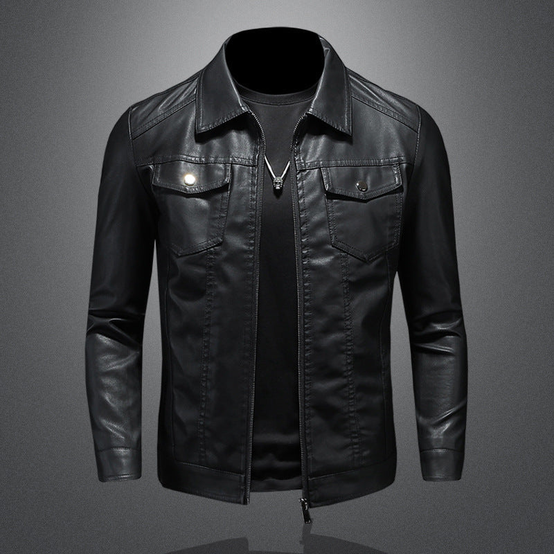 Herren Bikerjacke Einfarbig Slim Fit Leicht mit Reißverschluss