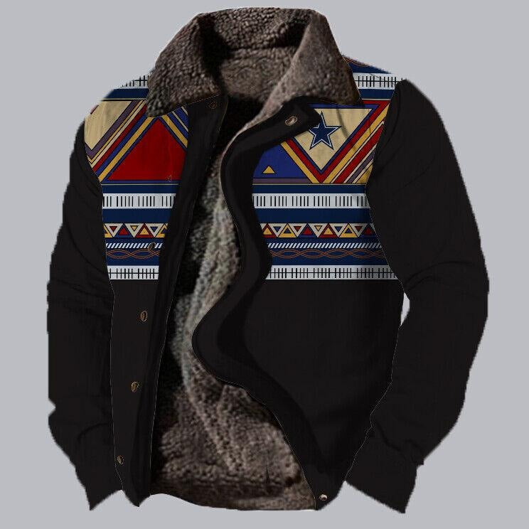 Herren Fleecejacke mit Aztekischem Geometrischem Print – Ideal für Sommerabende