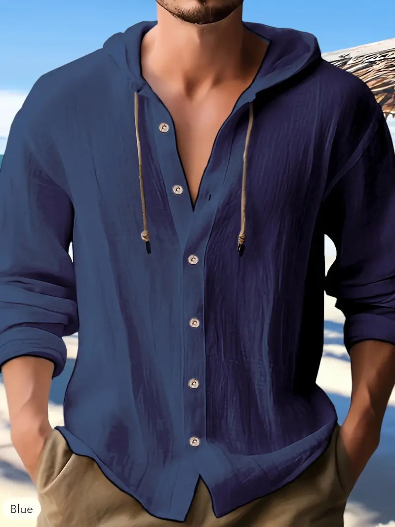 Warren - Herren Sommer Casual Button Hooded Shirt mit Kapuze
