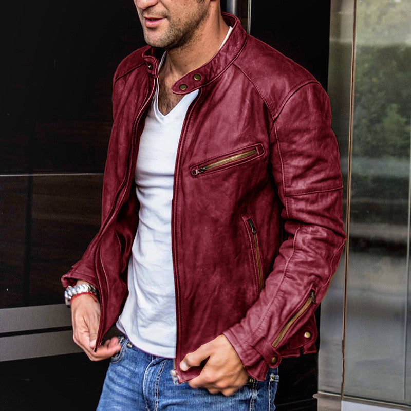 Herren Winter Motorradjacke mit Stehkragen, Reißverschluss und Verstärkten Nähten