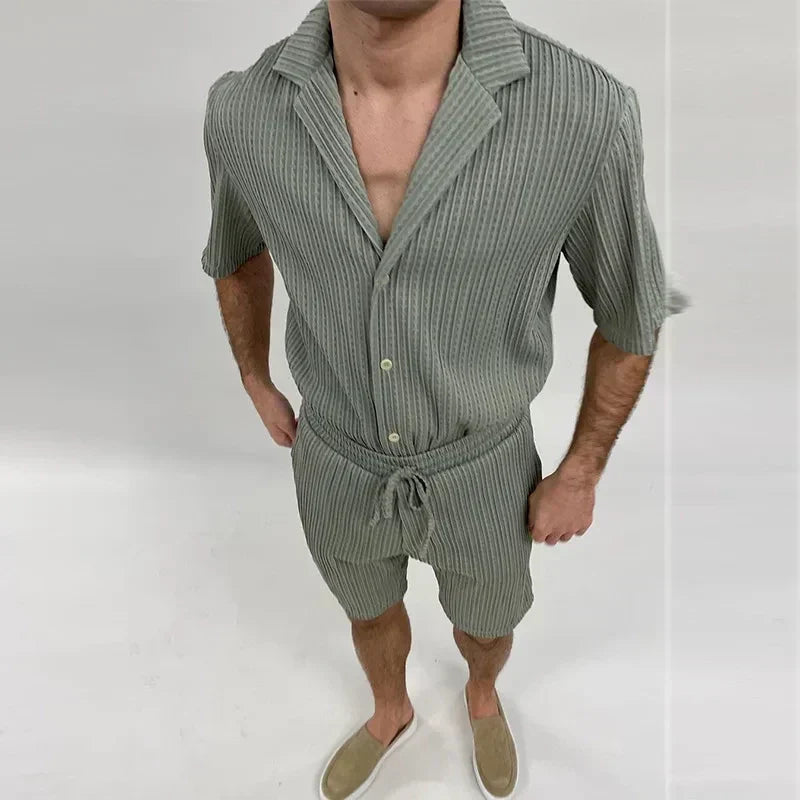 Sommer-Set für Herren | Kurzarm-Hemd & Shorts aus Leinen-Baumwoll-Mix – Atmungsaktiv & Leicht | Perfekt für heiße Sommertage