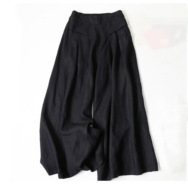 Damen Hose Mit Weitem Bein Hoher Taille Seitentaschen Und Elastischem Bund
