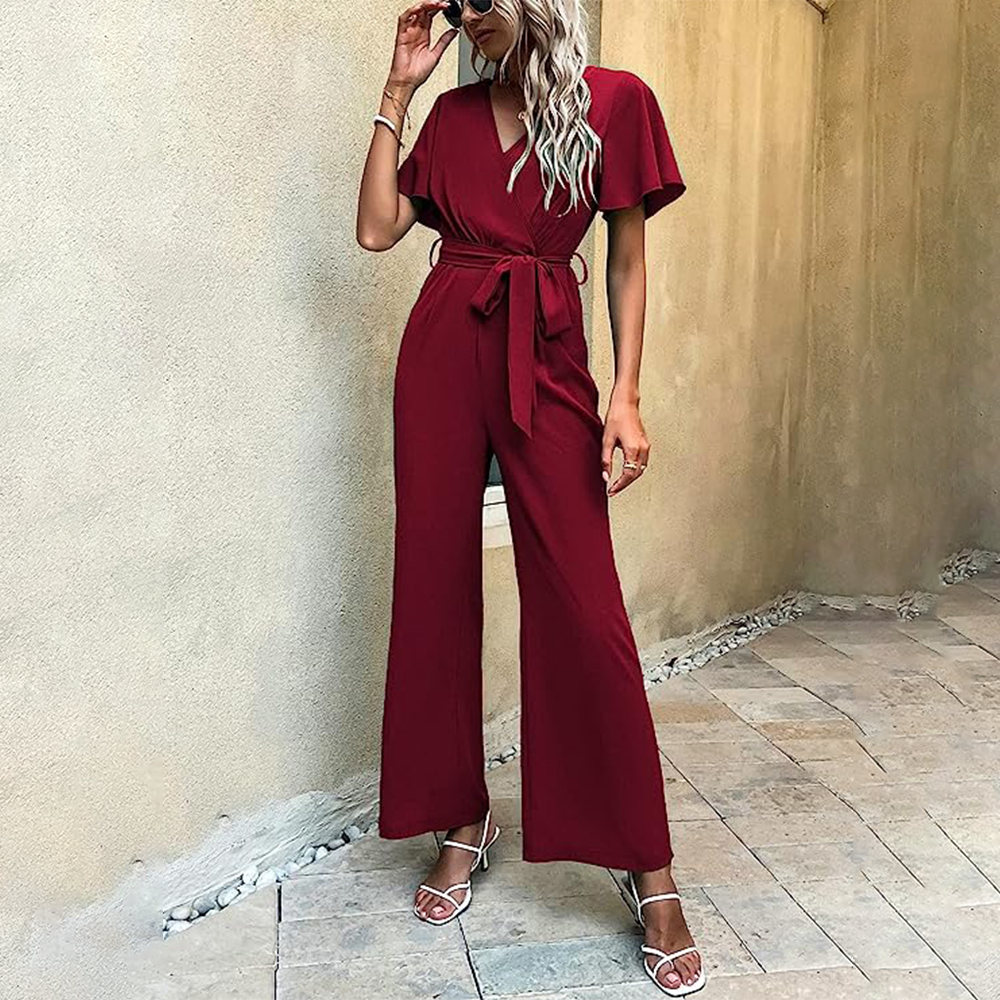 Jumpsuit mit V-Ausschnitt, Seitentaschen und lockerer Passform | Perfekt für den Sommer