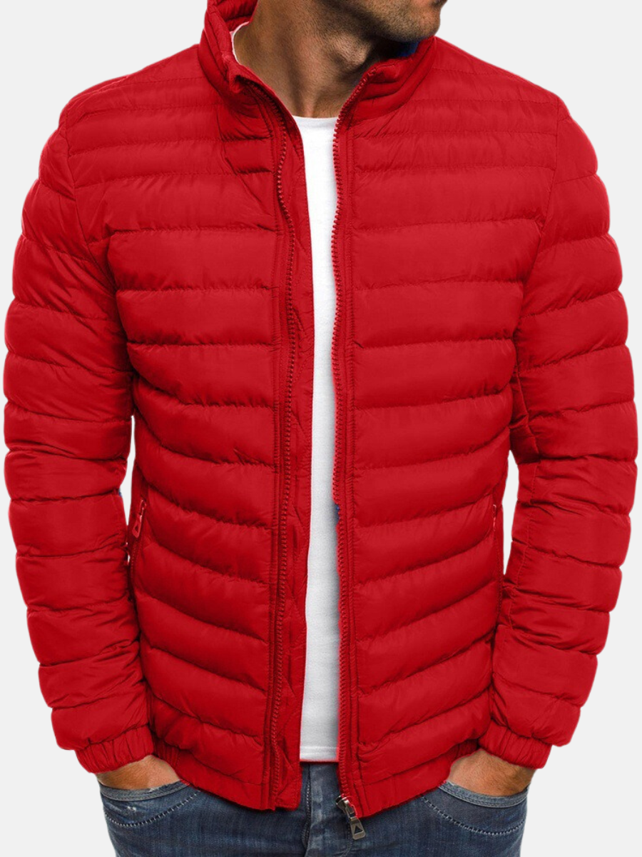 Herren-Winter-Steppjacke mit Reißverschluss und Stehkragen