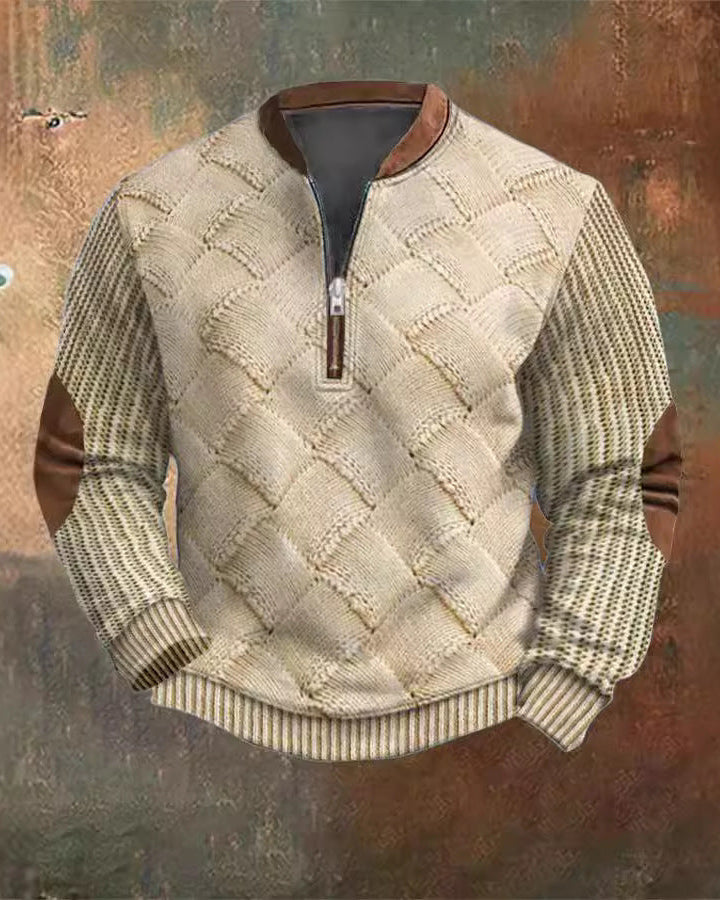 Herren Kapuzenpullover mit Halbem Reißverschluss – Slim Fit Sommerliches Gestreiftes Design
