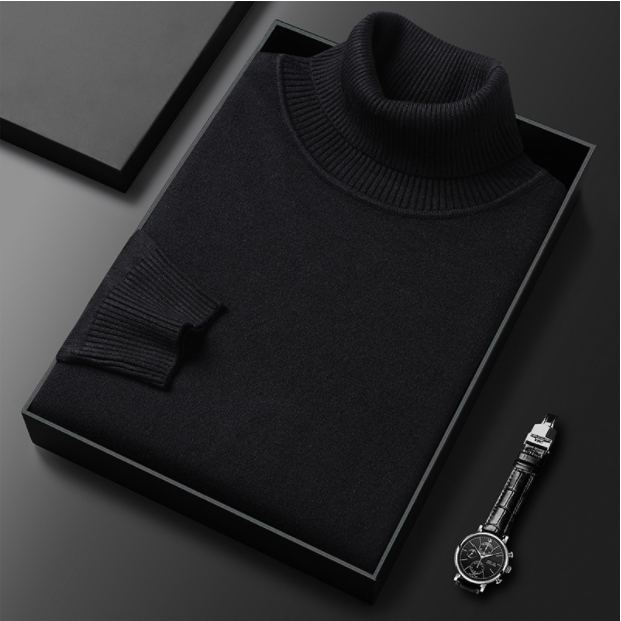 Herren Rollkragenpullover einfarbig mit geripptem Kragen