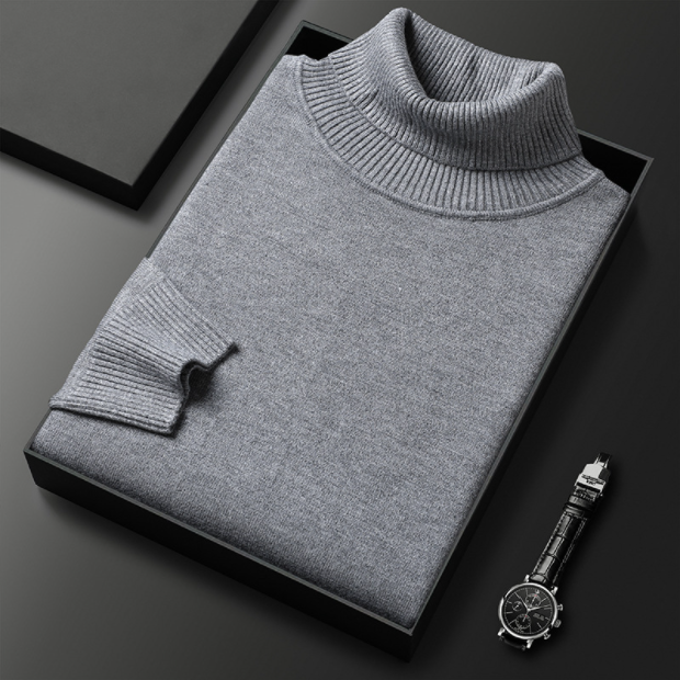 Herren Rollkragenpullover einfarbig mit geripptem Kragen