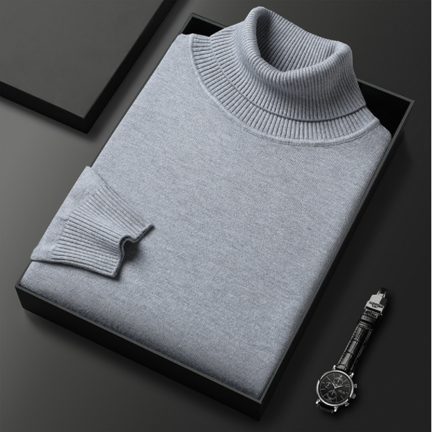 Herren Rollkragenpullover einfarbig mit geripptem Kragen