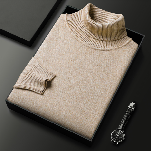 Herren Rollkragenpullover einfarbig mit geripptem Kragen