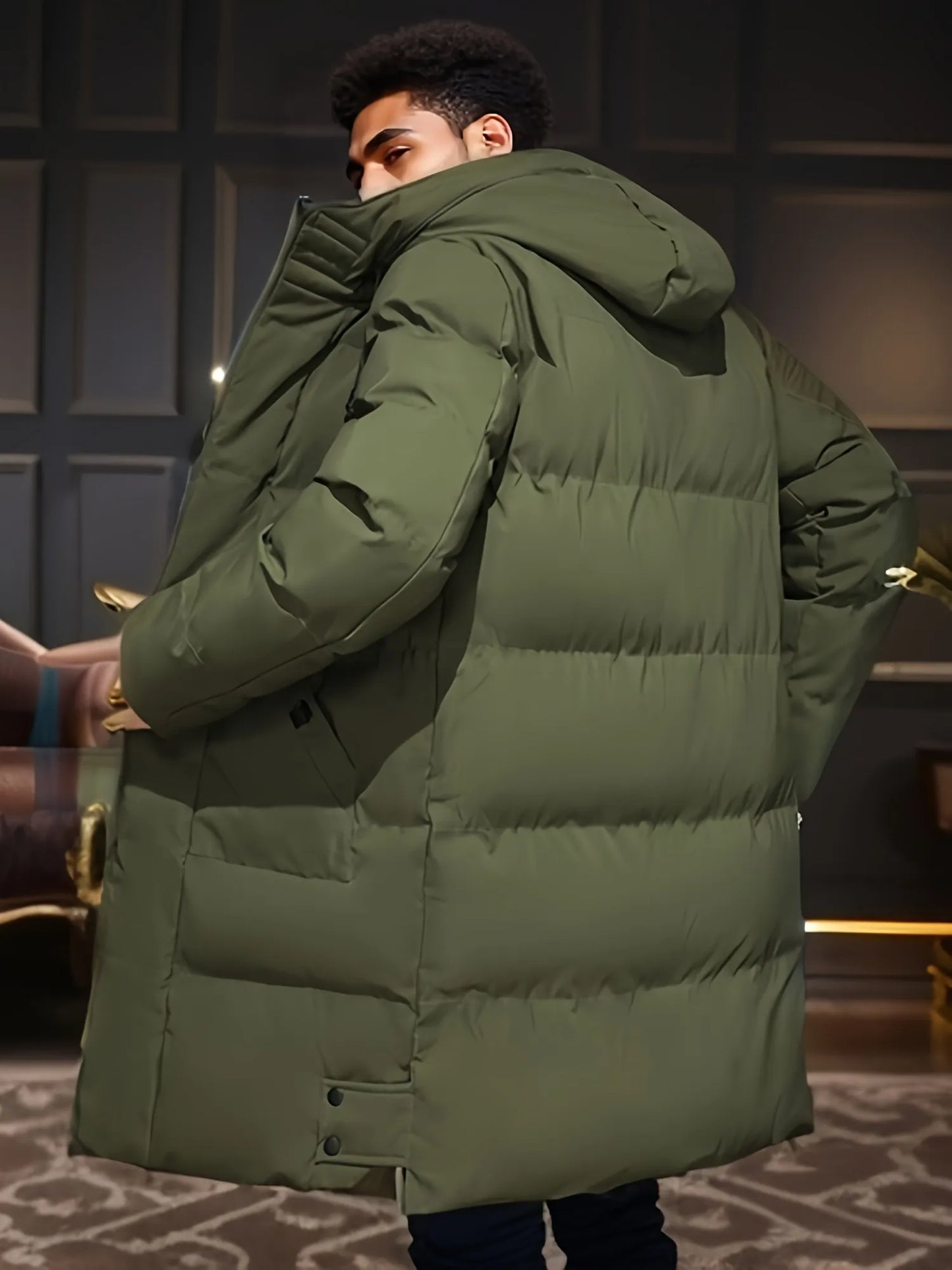 Herren-Wintermantel mit Wattierung, wetterfester Oberfläche und vollflächigem Design