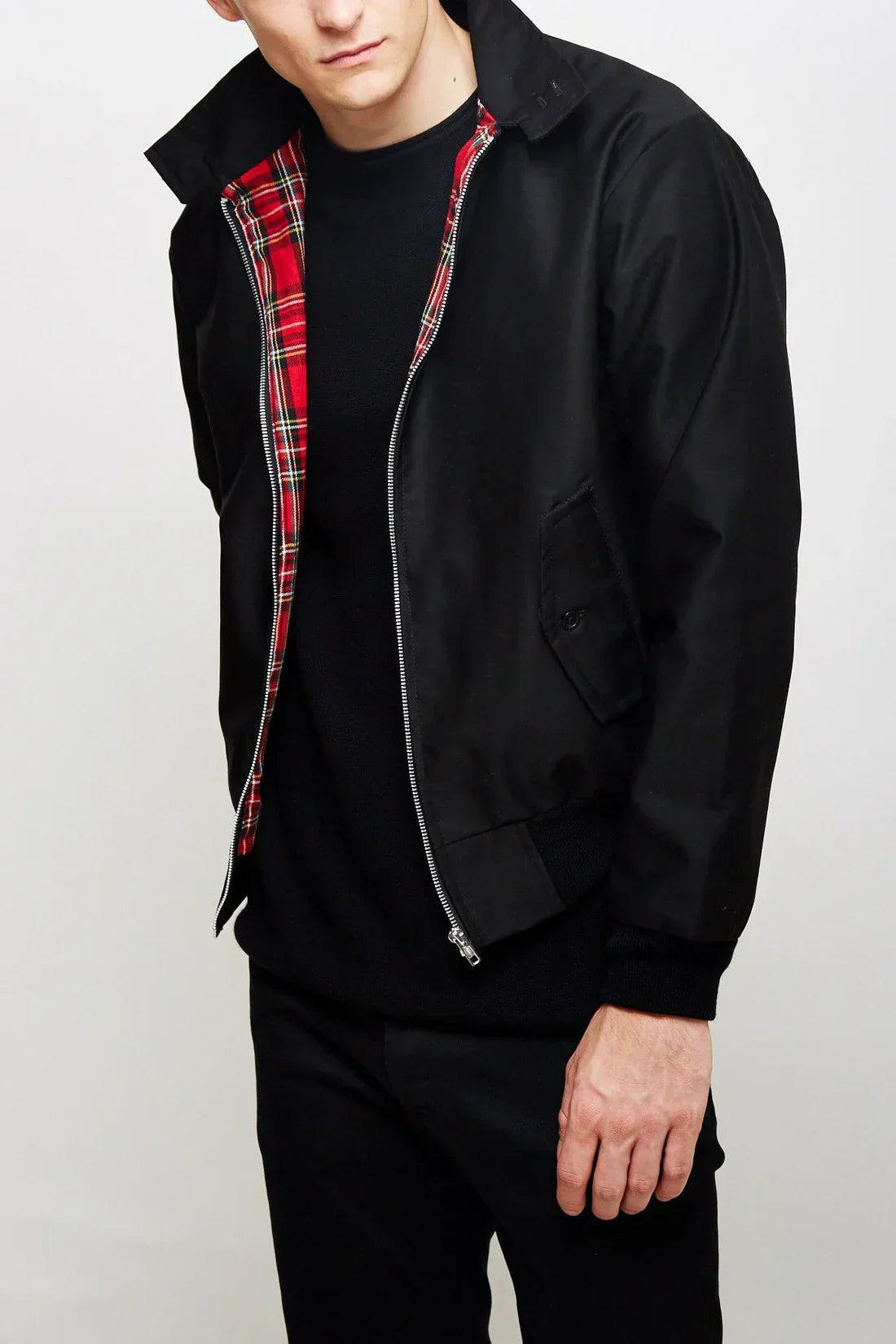 Harrington-Jacke für Herren mit Tartan-Futter, Reißverschluss & gerippten Bündchen | Ideal für Frühling & Sommer
