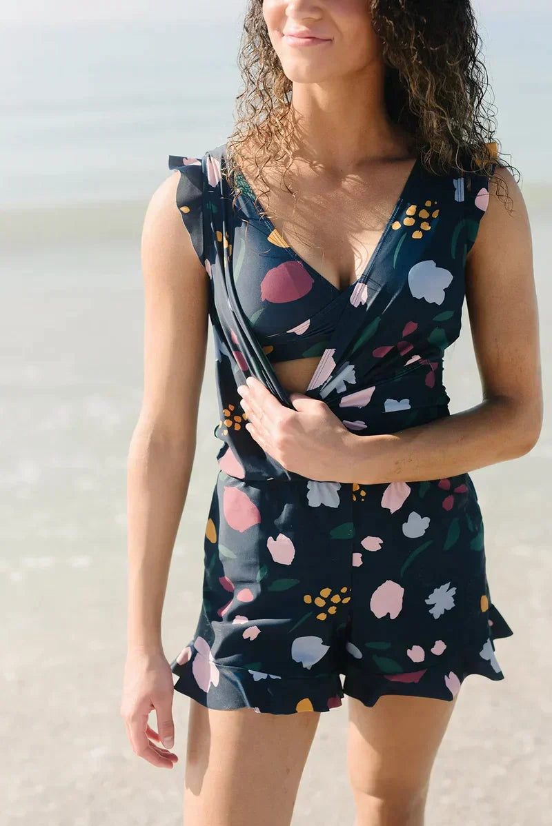 Damen-Badeanzug mit integriertem BH und Rüschenärmeln | Perfekt für den Sommer