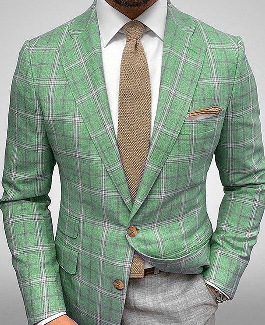 Gestreifter Herrenblazer mit Anzugkragen, Zwei-Knopf-Verschluss und Slim-Fit-Schnitt – Geeignet für Frühling und Sommer
