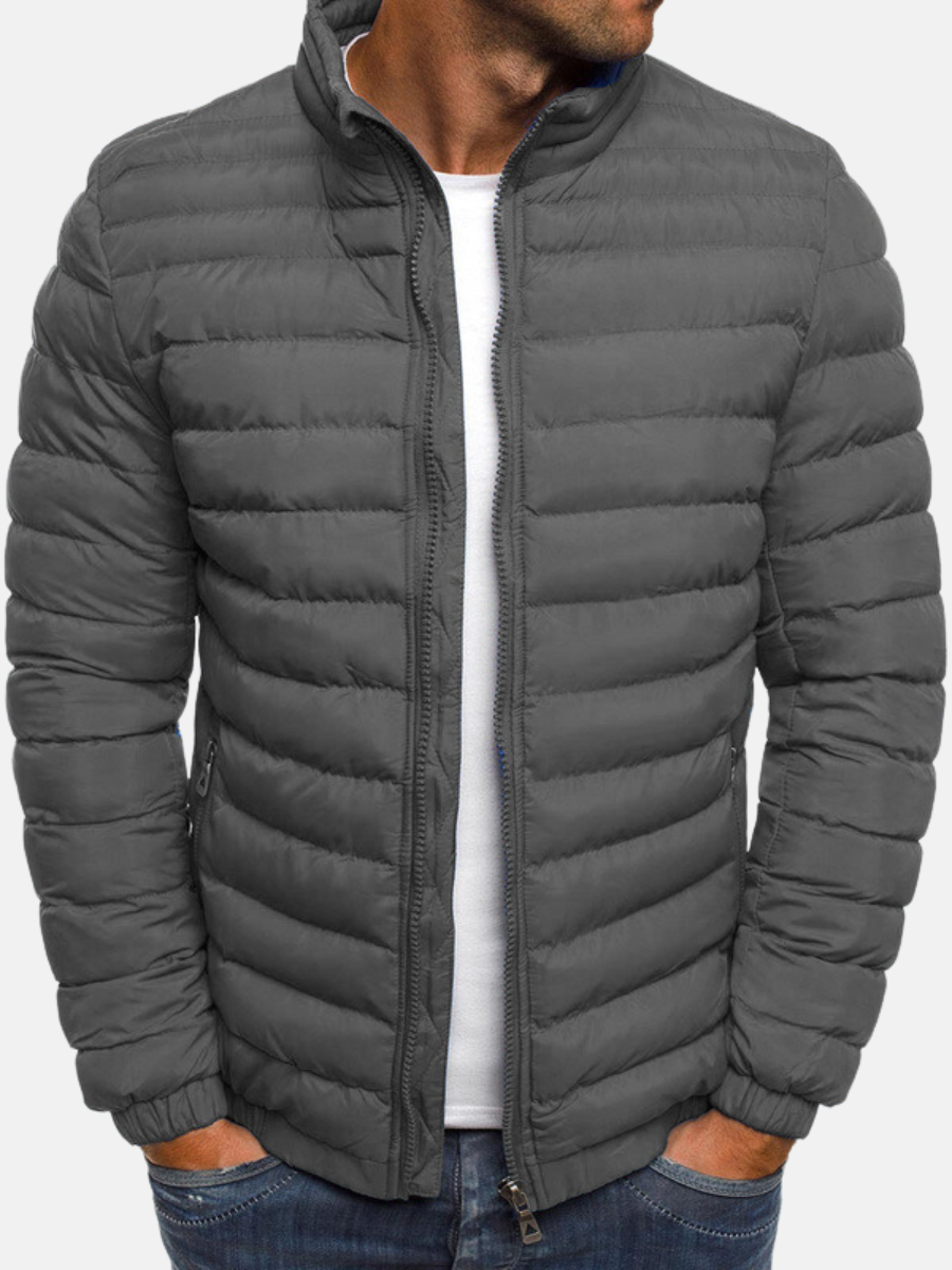 Herren-Winter-Steppjacke mit Reißverschluss und Stehkragen