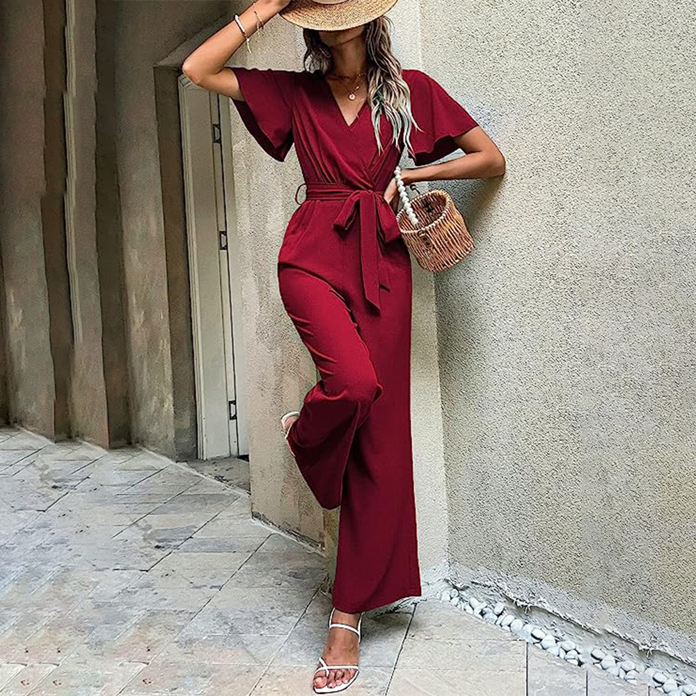 Jumpsuit mit V-Ausschnitt, Seitentaschen und lockerer Passform | Perfekt für den Sommer