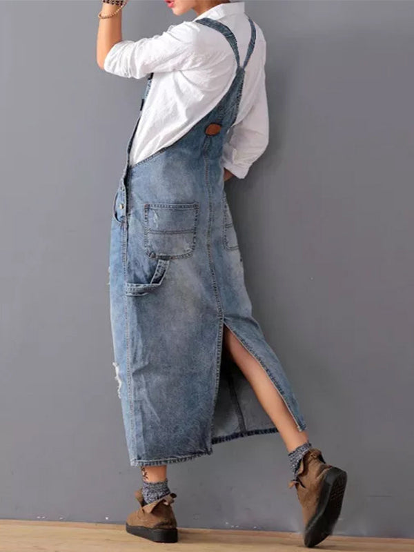 Jeans Overall Kleid mit Geschlitztem Rücken I Perfekt für den Sommer