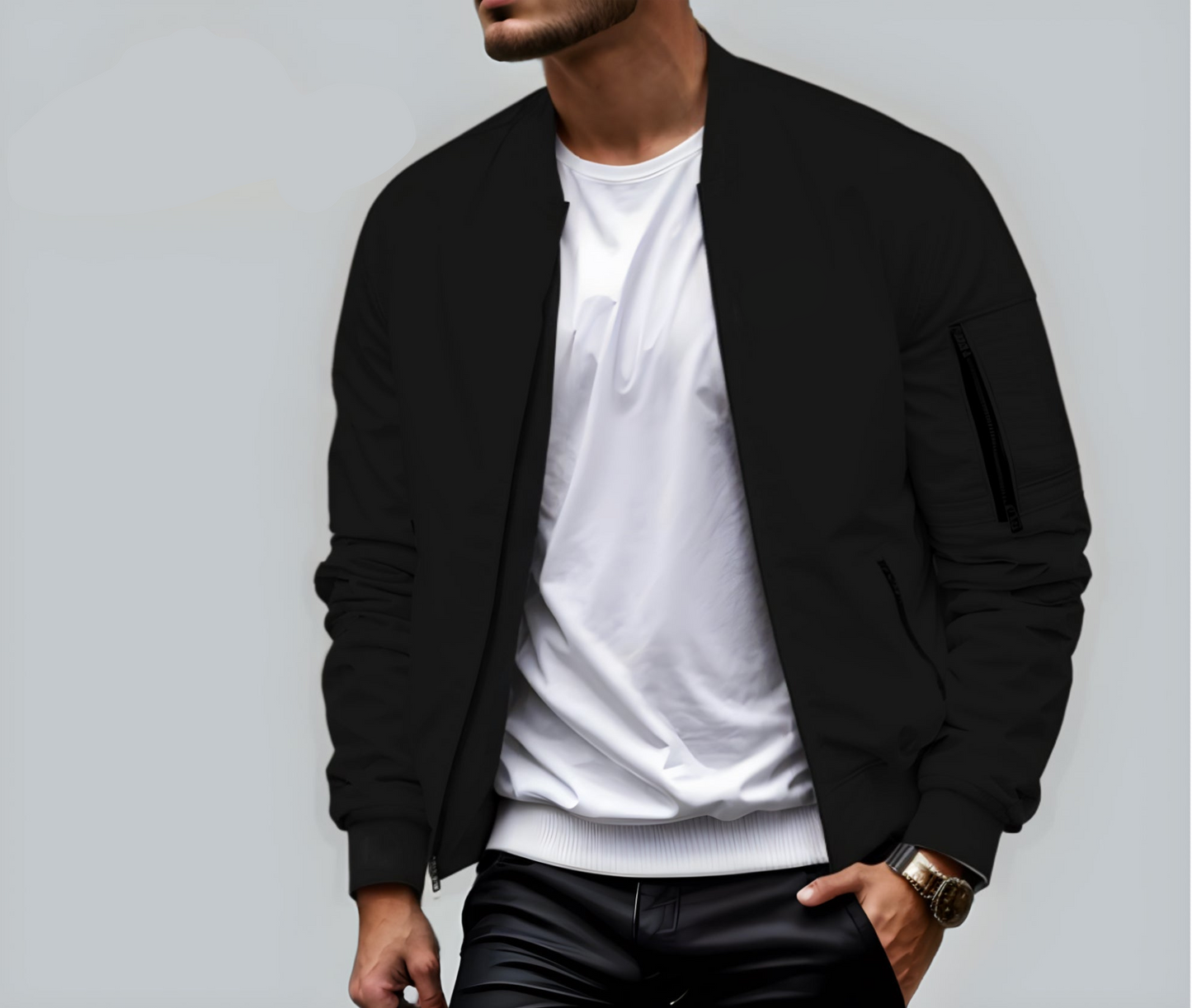 Leichte Herren-Steppjacke mit Reißverschluss, Seitentaschen und geripptem Kragen | Ideal für Sommer