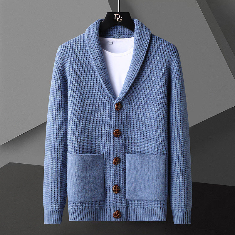 Herren-Strickjacke aus dickem Strick mit Knöpfen – Slim Fit, Acryl, Reverskragen