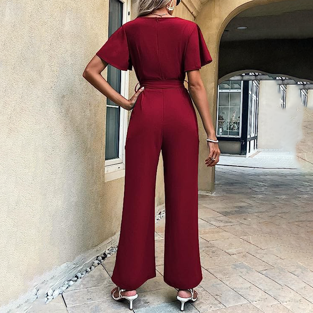 Jumpsuit mit V-Ausschnitt, Seitentaschen und lockerer Passform | Perfekt für den Sommer