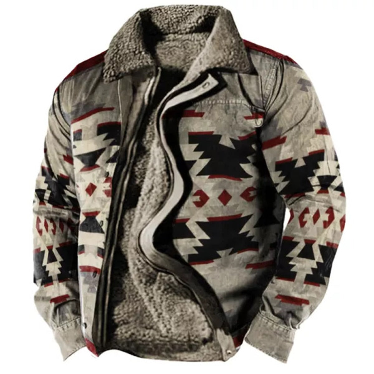 Herren Fleecejacke mit Aztekischem Geometrischem Print – Ideal für Sommerabende