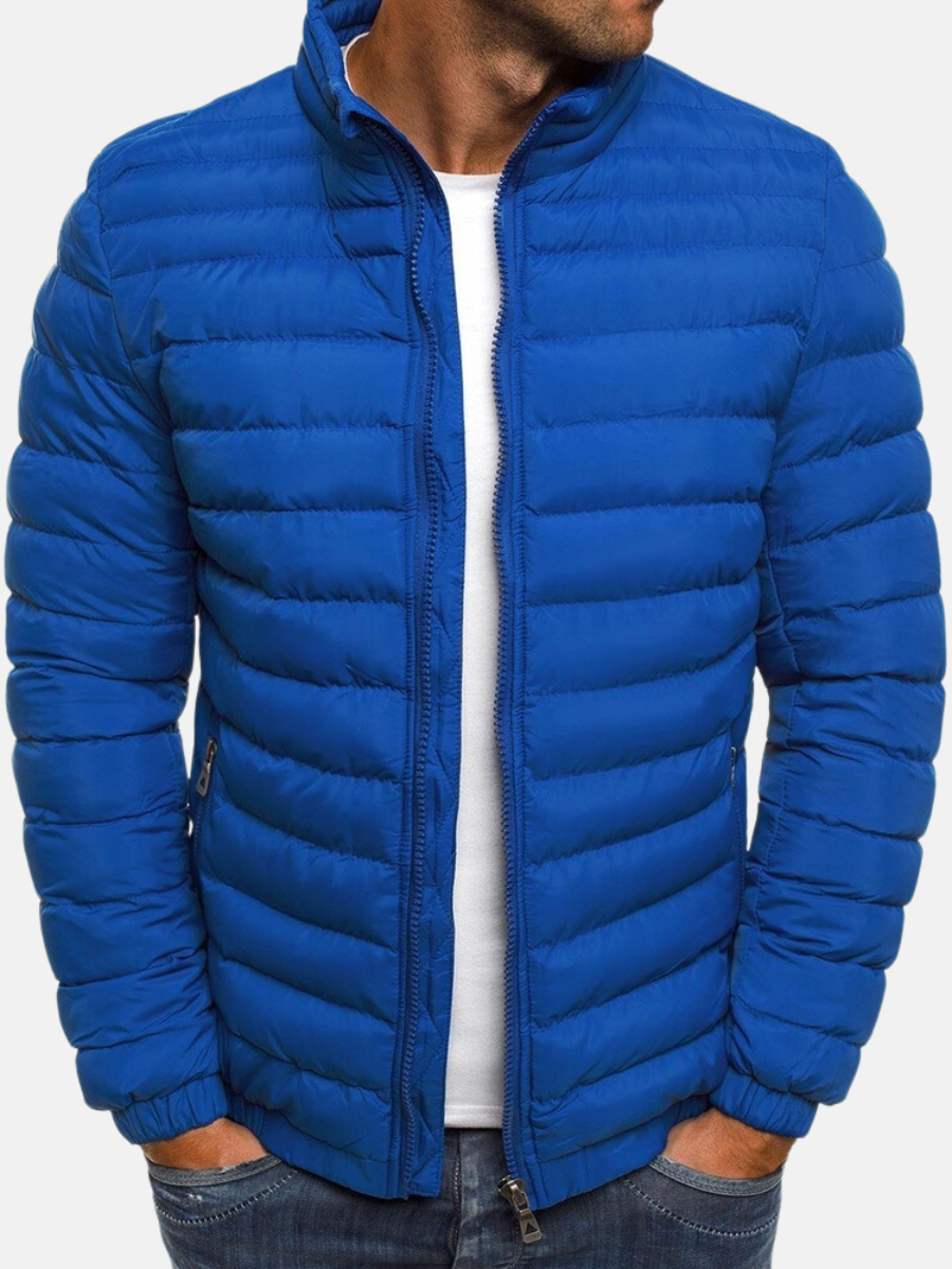 Herren-Winter-Steppjacke mit Reißverschluss und Stehkragen