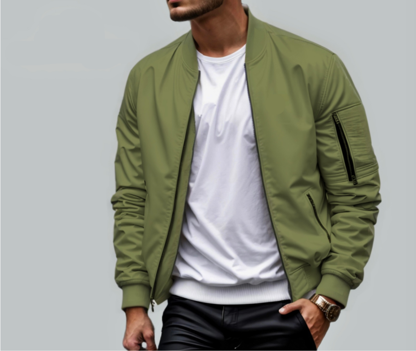 Leichte Herren-Steppjacke mit Reißverschluss, Seitentaschen und geripptem Kragen | Ideal für Sommer