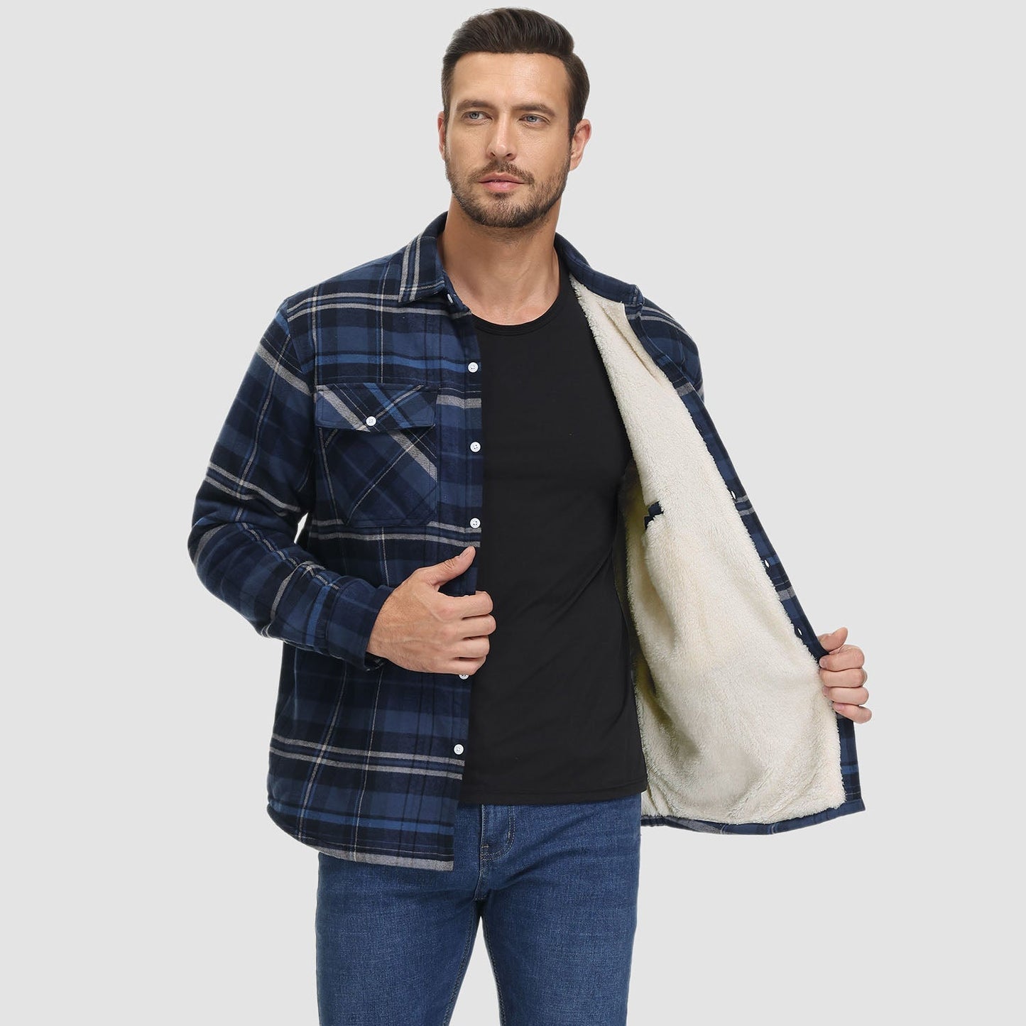 Leichte karierte Überhemdjacke mit Knopfverschluss und Seitentaschen | Ideal für Sommer