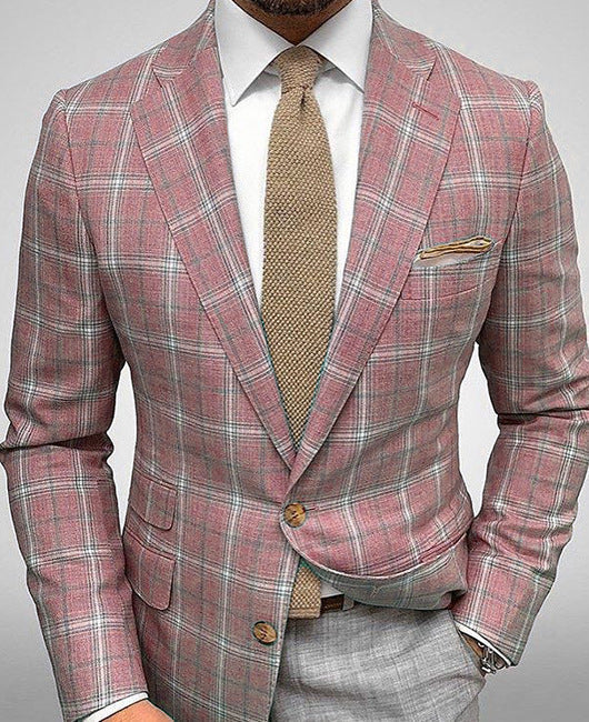 Gestreifter Herrenblazer mit Anzugkragen, Zwei-Knopf-Verschluss und Slim-Fit-Schnitt – Geeignet für Frühling und Sommer