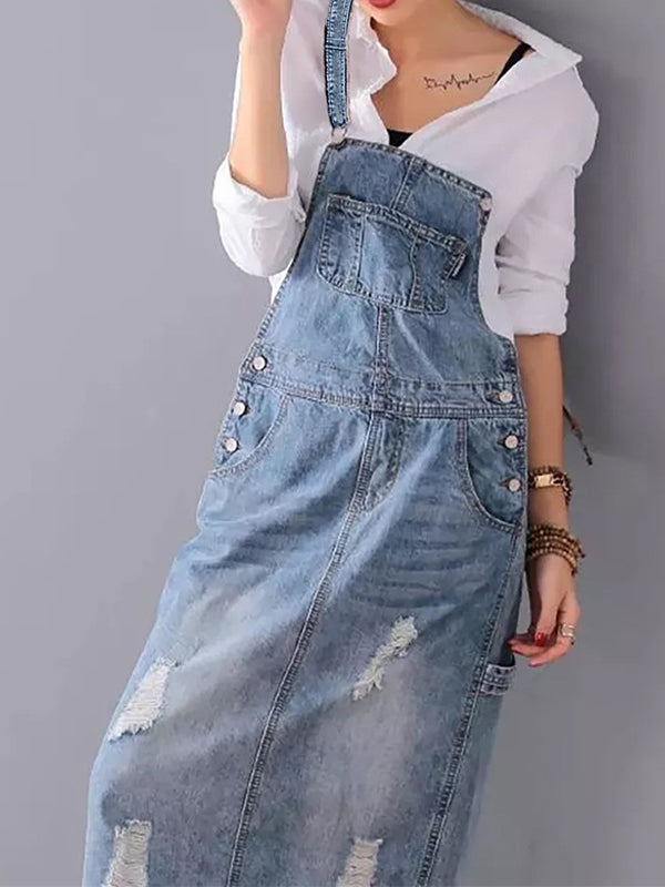 Jeans Overall Kleid mit Geschlitztem Rücken I Perfekt für den Sommer