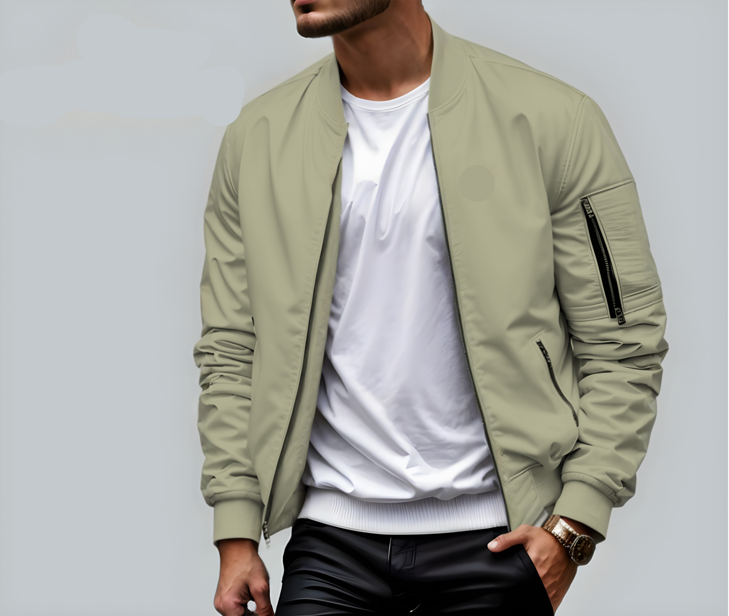 Leichte Herren-Steppjacke mit Reißverschluss, Seitentaschen und geripptem Kragen | Ideal für Sommer
