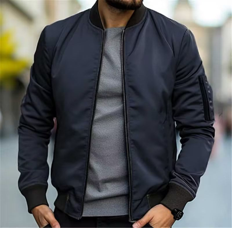 Herren-Zip-Top Knitterfrei mit Rundhalsausschnitt und geripptem Saum