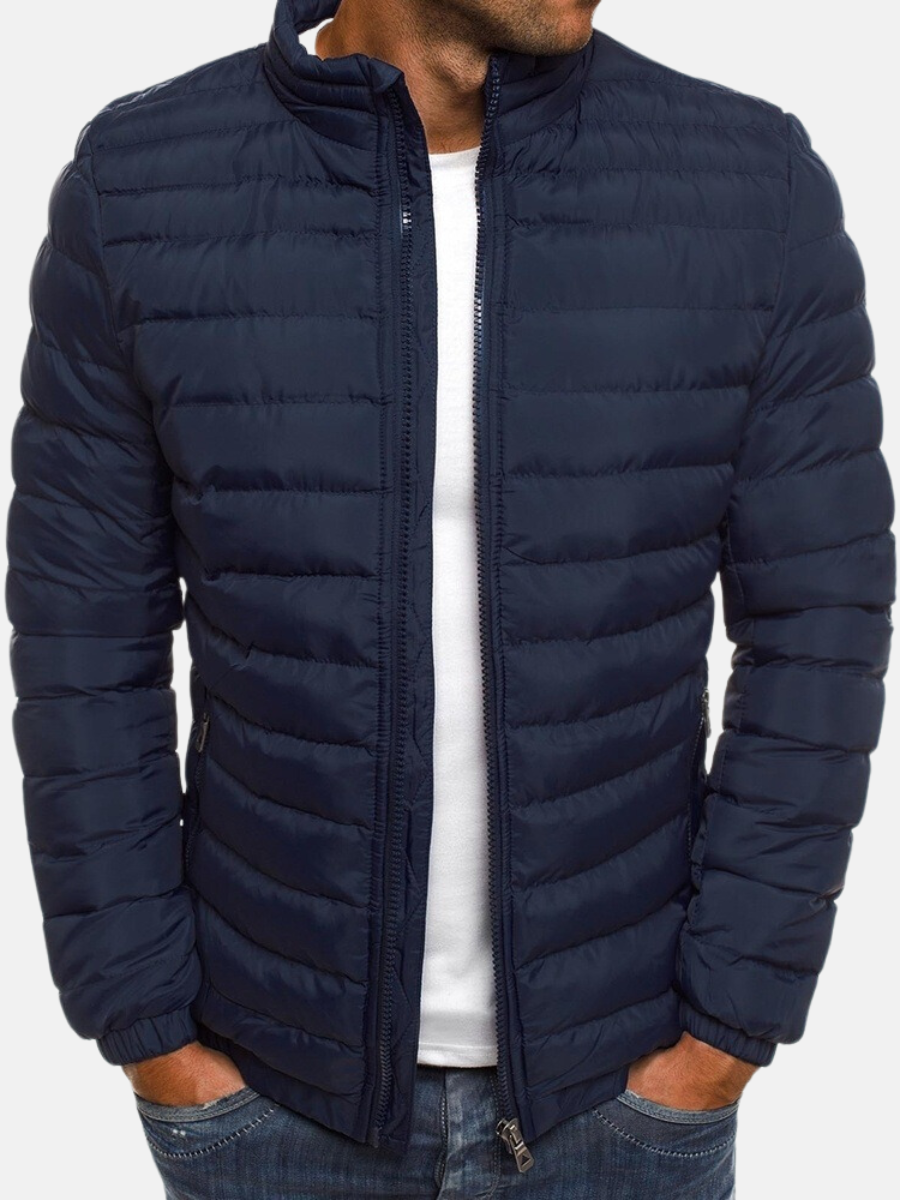 Herren-Winter-Steppjacke mit Reißverschluss und Stehkragen