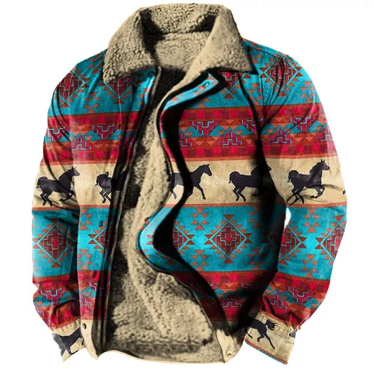 Herren Fleecejacke mit Aztekischem Geometrischem Print – Ideal für Sommerabende