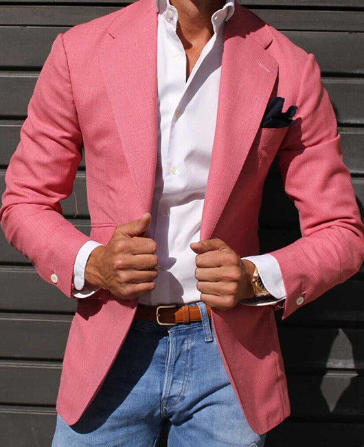 Gestreifter Herrenblazer mit Anzugkragen, Zwei-Knopf-Verschluss und Slim-Fit-Schnitt – Geeignet für Frühling und Sommer