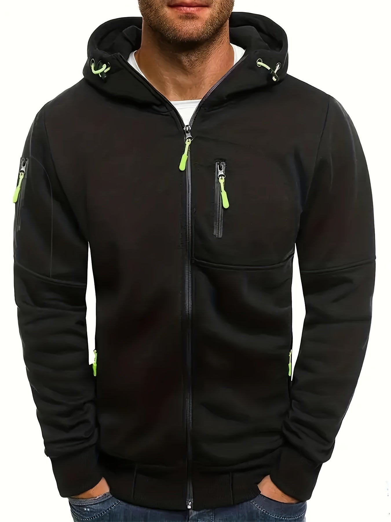 Herren Sommer Kapuzenjacke mit Reißverschluss, verstellbarer Kapuze und Taschen