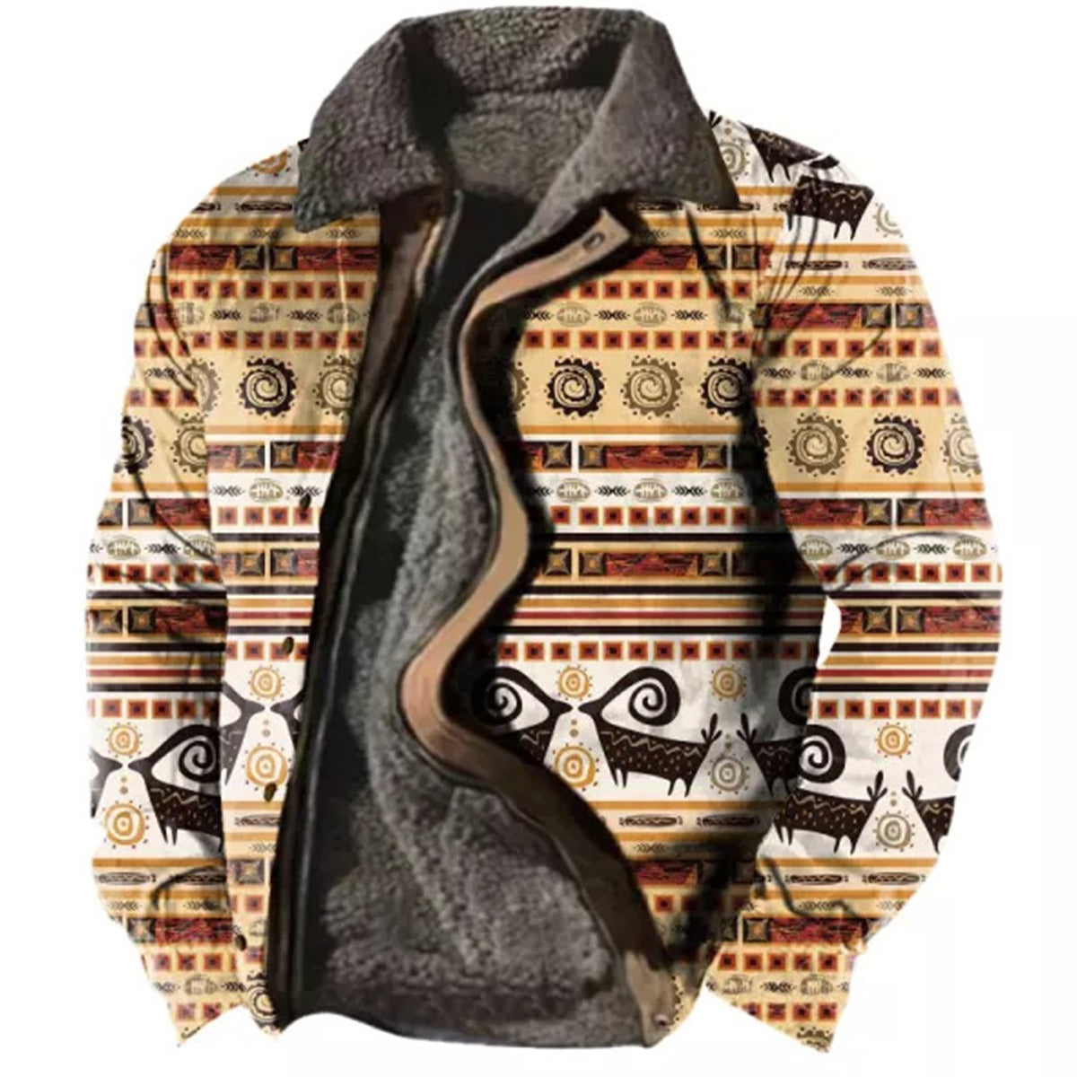 Herren Fleecejacke mit Aztekischem Geometrischem Print – Ideal für Sommerabende