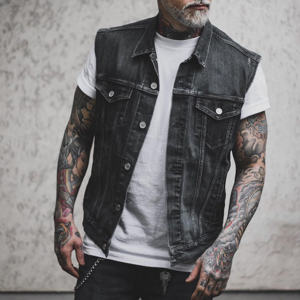 Ärmellose Jeansweste mit Umlegekragen und geradem Saum – Unisex Sommer-Denim Look für heiße Tage