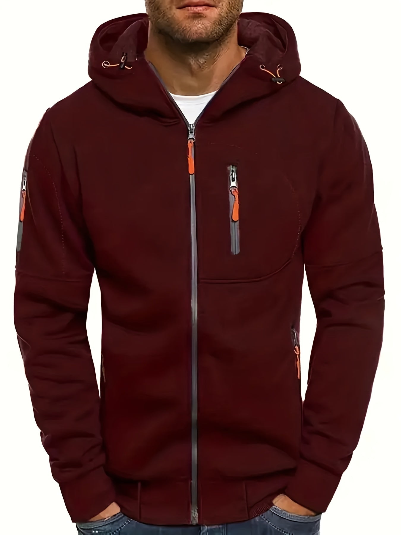 Herren Sommer Kapuzenjacke mit Reißverschluss, verstellbarer Kapuze und Taschen