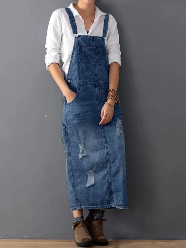 Jeans Overall Kleid mit Geschlitztem Rücken I Perfekt für den Sommer