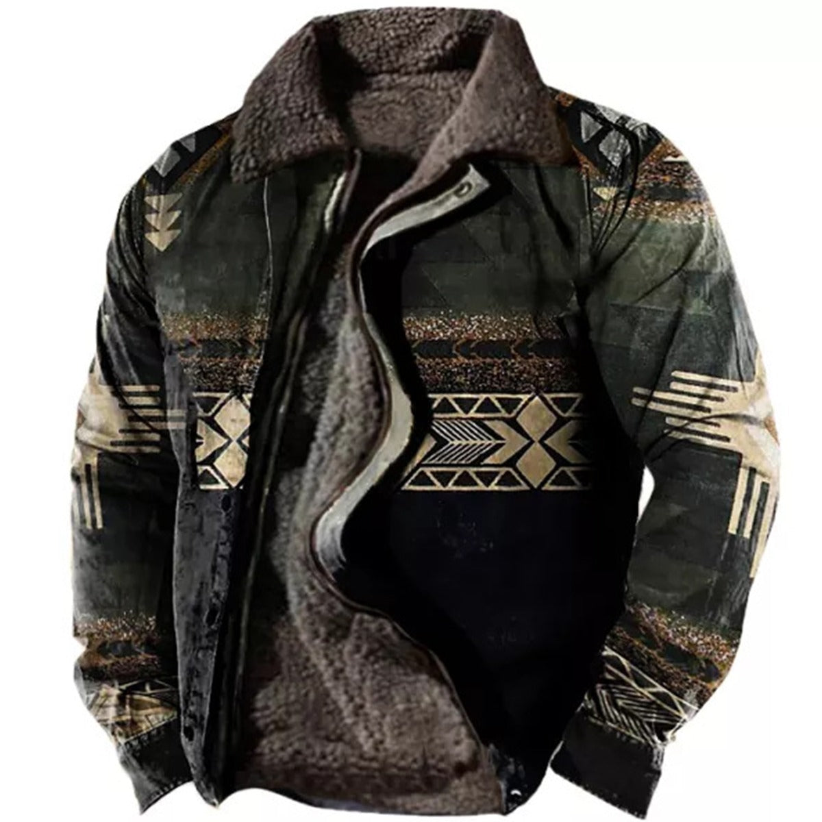 Herren Fleecejacke mit Aztekischem Geometrischem Print – Ideal für Sommerabende