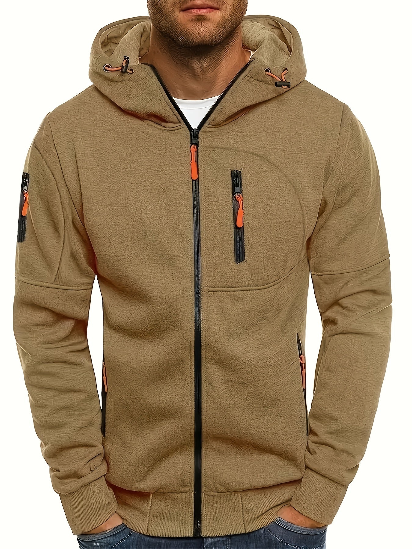 Herren Sommer Kapuzenjacke mit Reißverschluss, verstellbarer Kapuze und Taschen