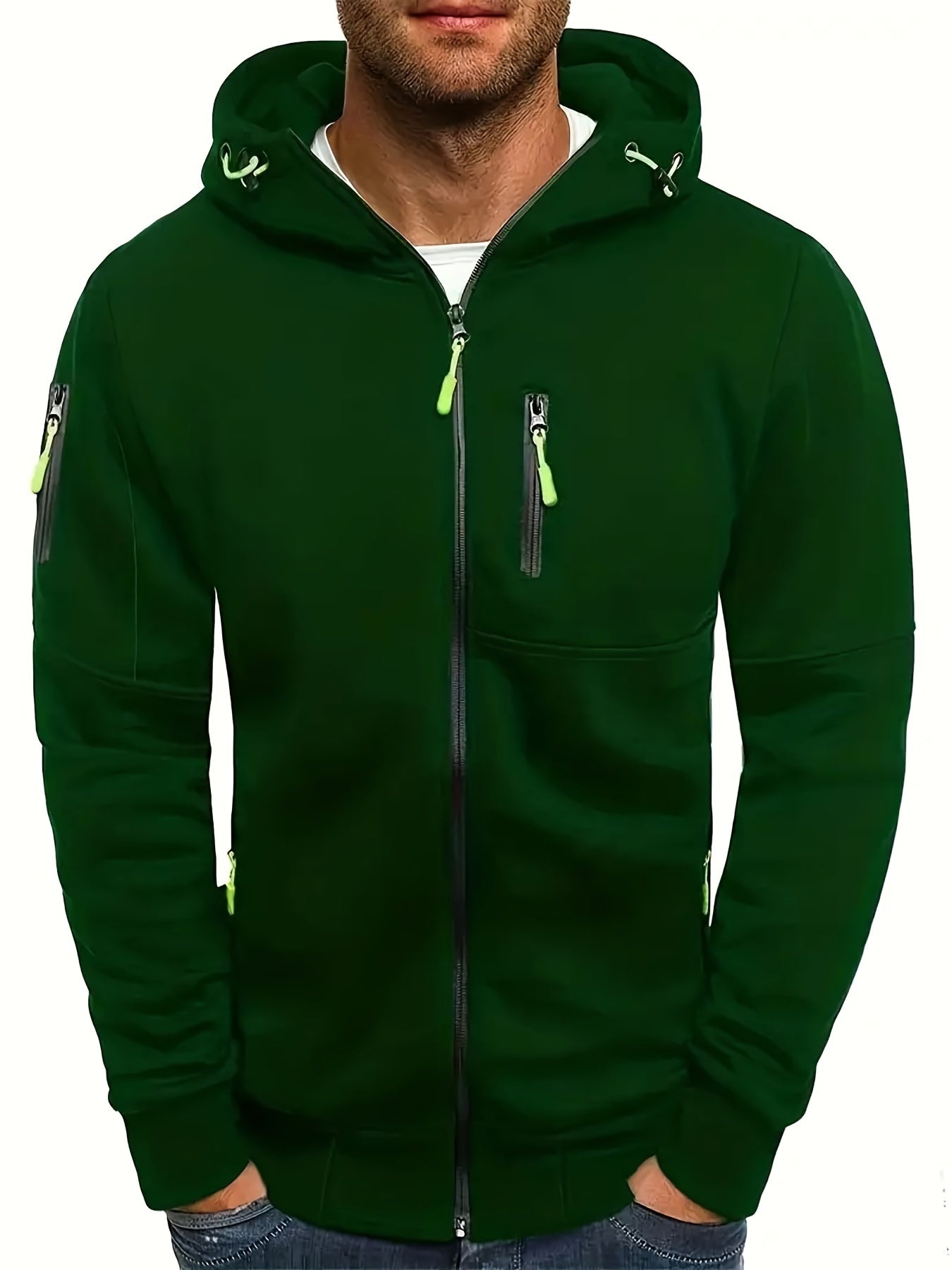Herren Sommer Kapuzenjacke mit Reißverschluss, verstellbarer Kapuze und Taschen