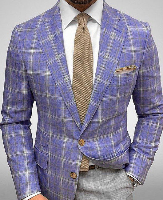 Gestreifter Herrenblazer mit Anzugkragen, Zwei-Knopf-Verschluss und Slim-Fit-Schnitt – Geeignet für Frühling und Sommer