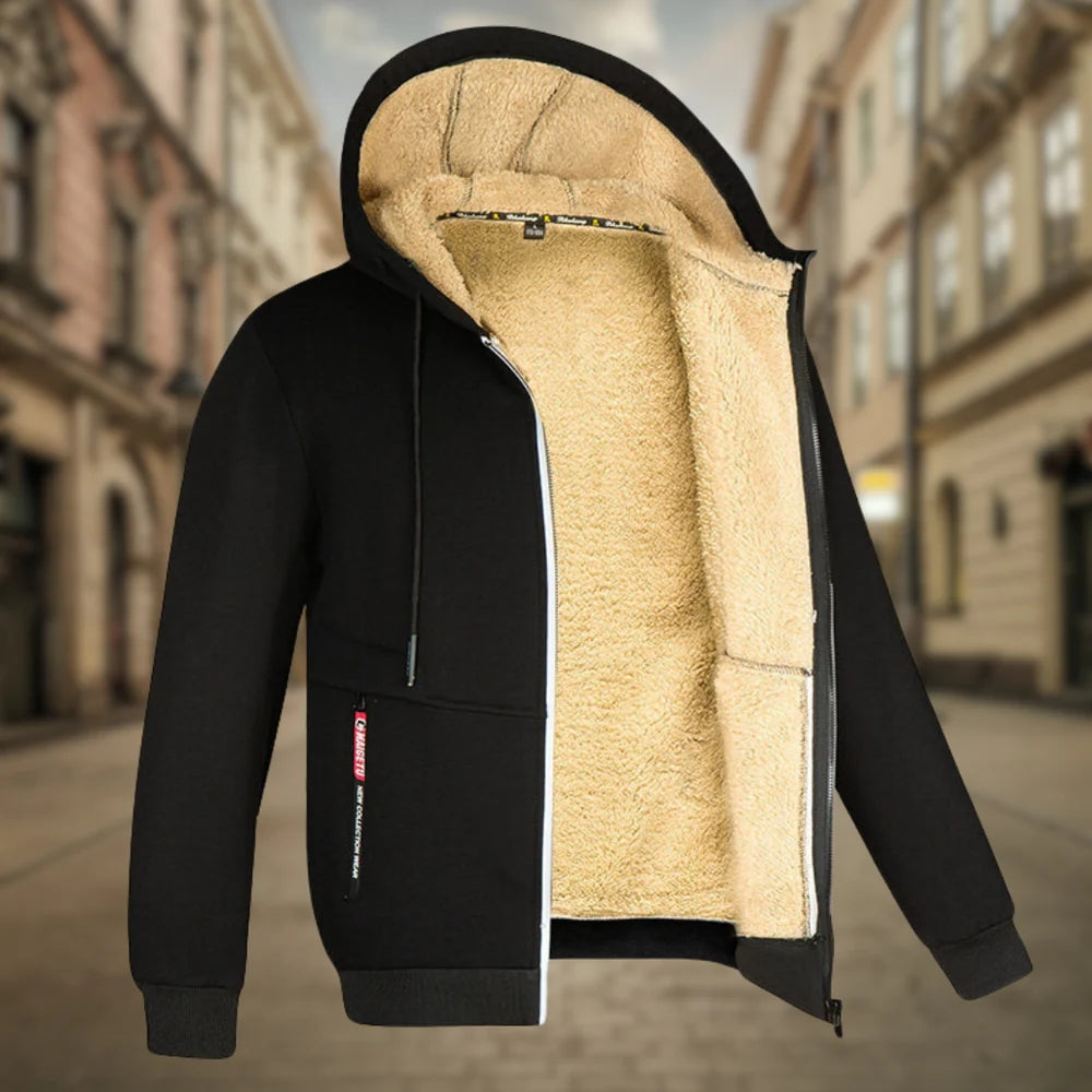 Herren-Kapuzenjacke mit leichtem Fleecefutter, Reißverschluss und mehreren Taschen | Ideal für Sommerabende
