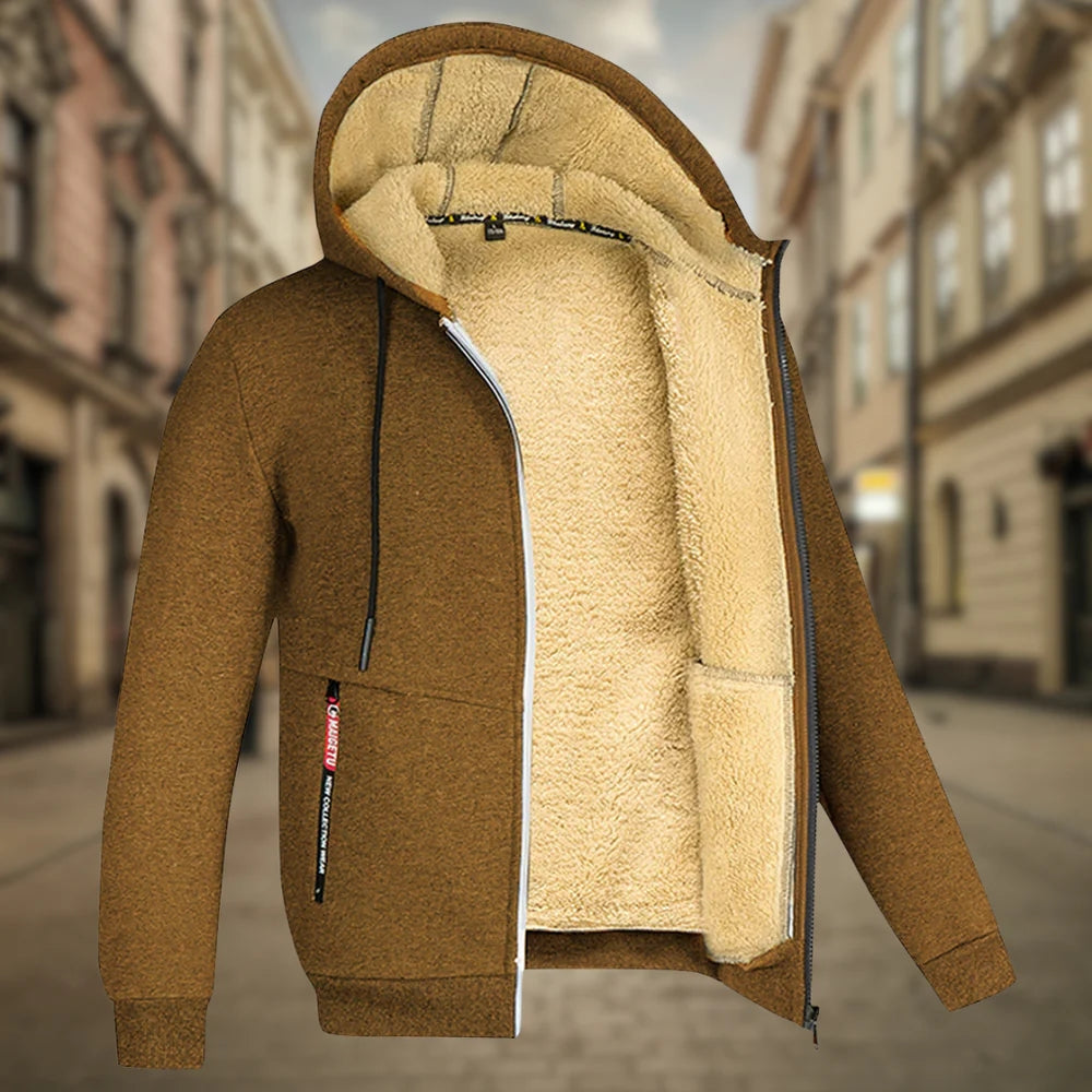 Herren-Kapuzenjacke mit leichtem Fleecefutter, Reißverschluss und mehreren Taschen | Ideal für Sommerabende