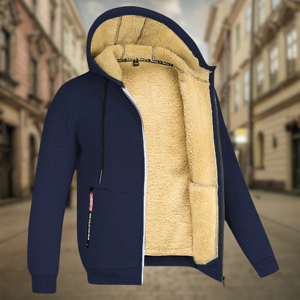 Herren-Kapuzenjacke mit leichtem Fleecefutter, Reißverschluss und mehreren Taschen | Ideal für Sommerabende