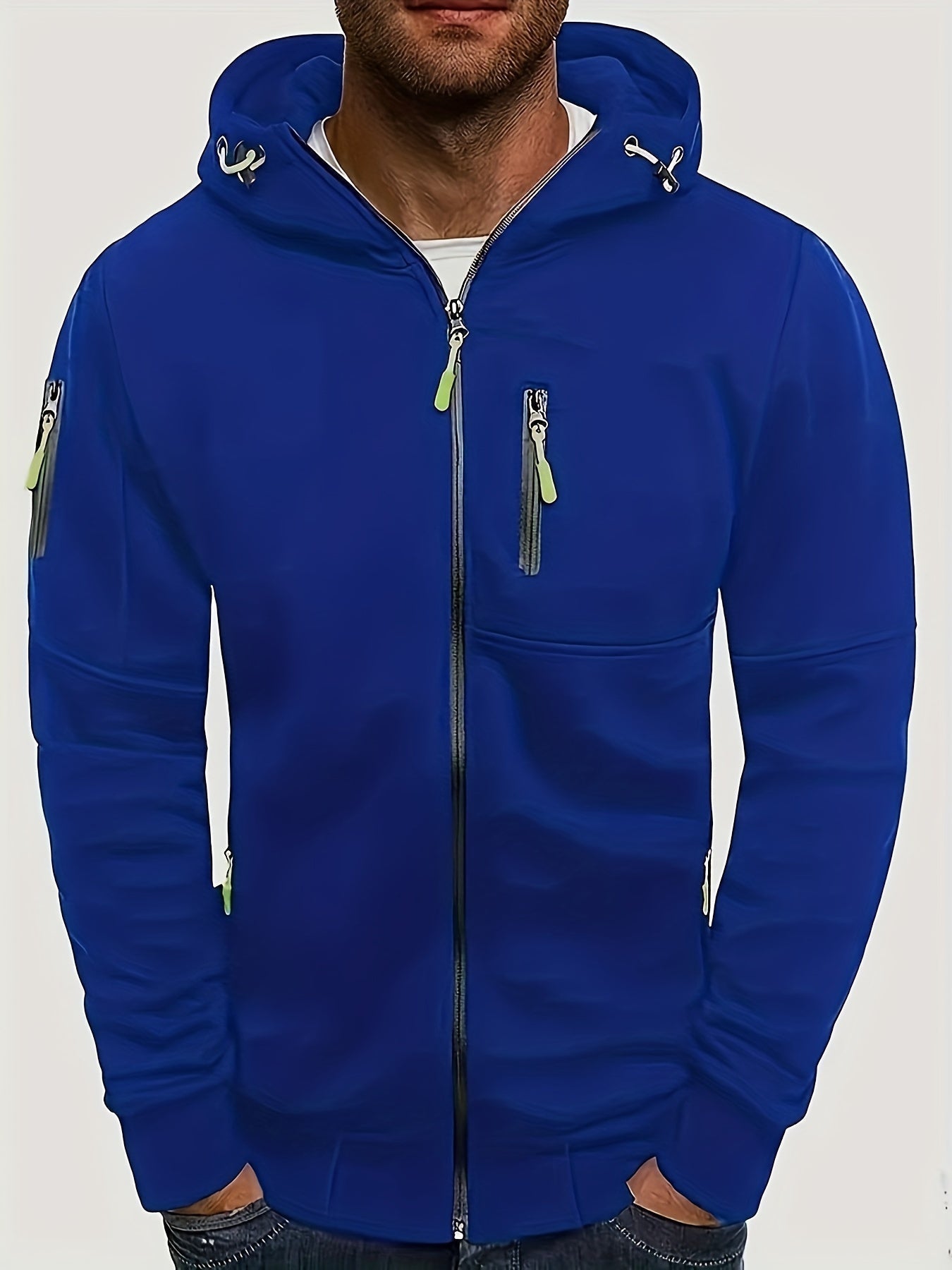 Herren Sommer Kapuzenjacke mit Reißverschluss, verstellbarer Kapuze und Taschen