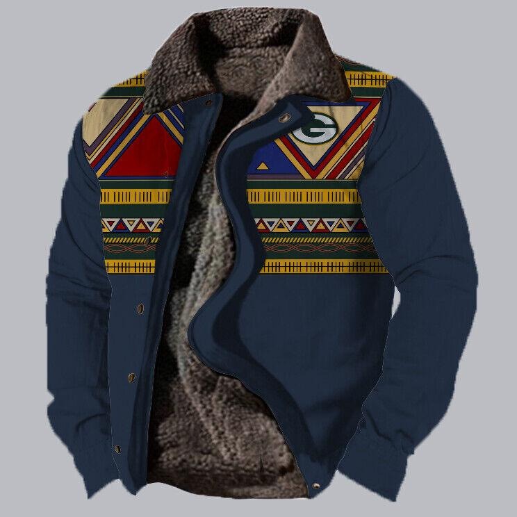 Herren Fleecejacke mit Aztekischem Geometrischem Print – Ideal für Sommerabende